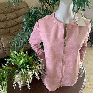 Pink Suede-Look Zip Front Jacket